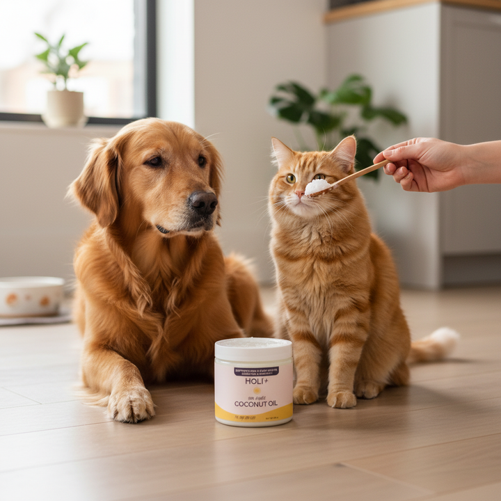 Dog and cat with coconut oil